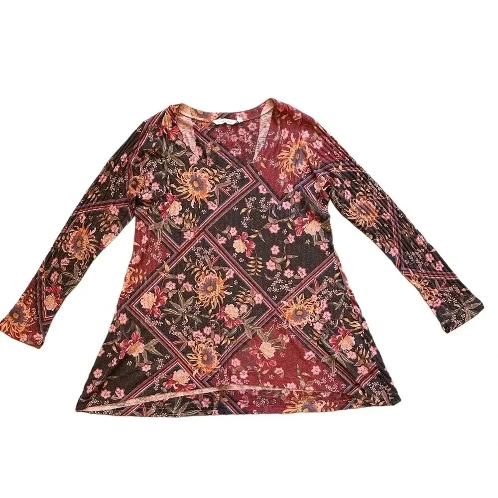 SOFT SURROUNDINGS Alisanna Tunic Top Women Size M (10-12) Coral Floral - Picture 2 of 10